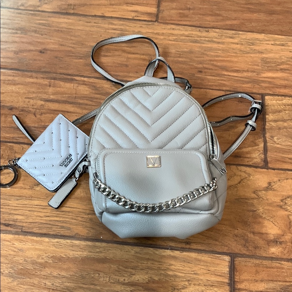 Victoria's Secret Gray Quilted Backpack with Silver Accents
